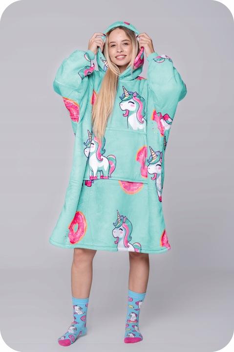 KOC BLUZA Oversize Ciepła Gruba KOCOBLUZA 2w1 XXL UNICORN + SKARPETKI [KB-S6]