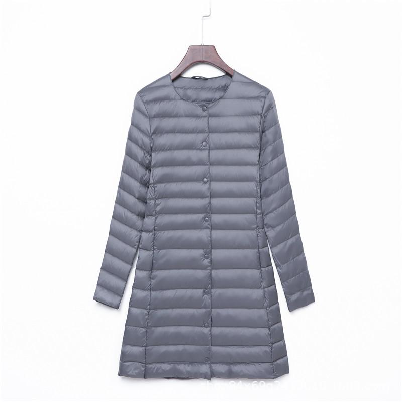 New Down Jacket Women's Light, Medium and Long Fashion and Thin White Duck Down Snap-button Round Neck Warm Liner Jacket