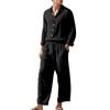 European & American Men's Breathable Cotton Linen Long Sleeve Shirt & Trousers Set