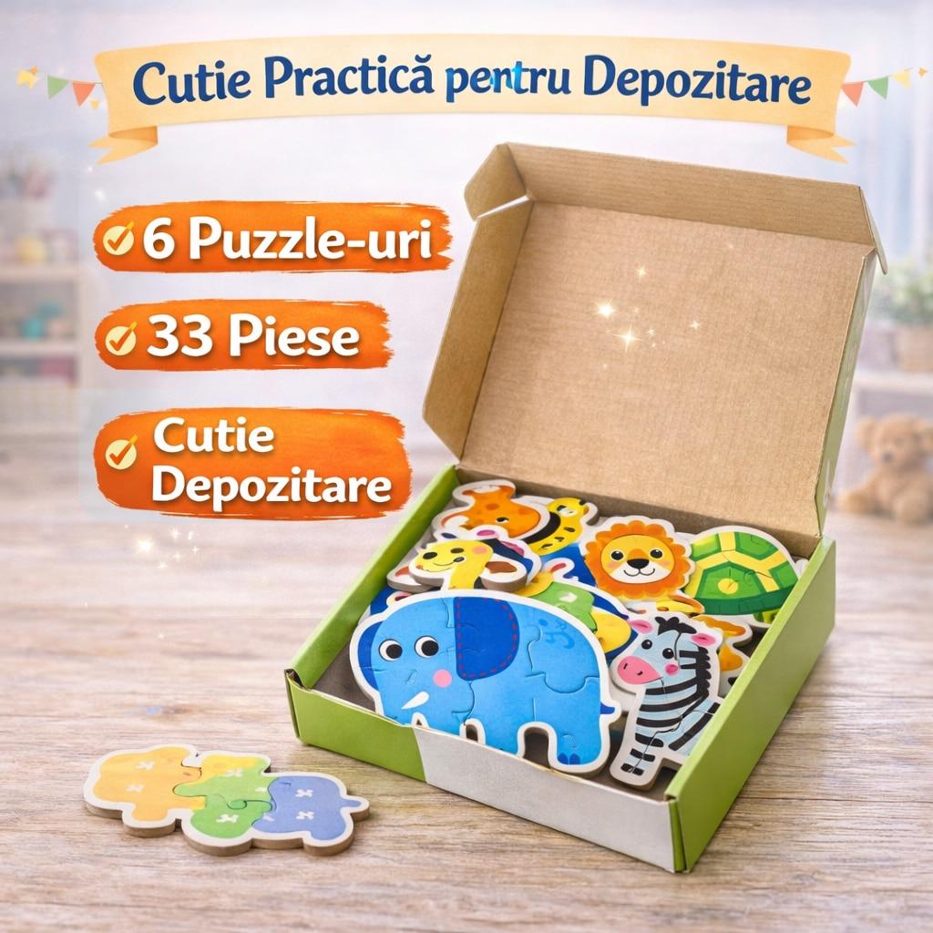 6-in-1 Animal Puzzle Set Thick Cardboard Large Pieces 3mm Sturdy Fine Motor Skills Animal Recognition Educational Toys for Kids 1-4 Years