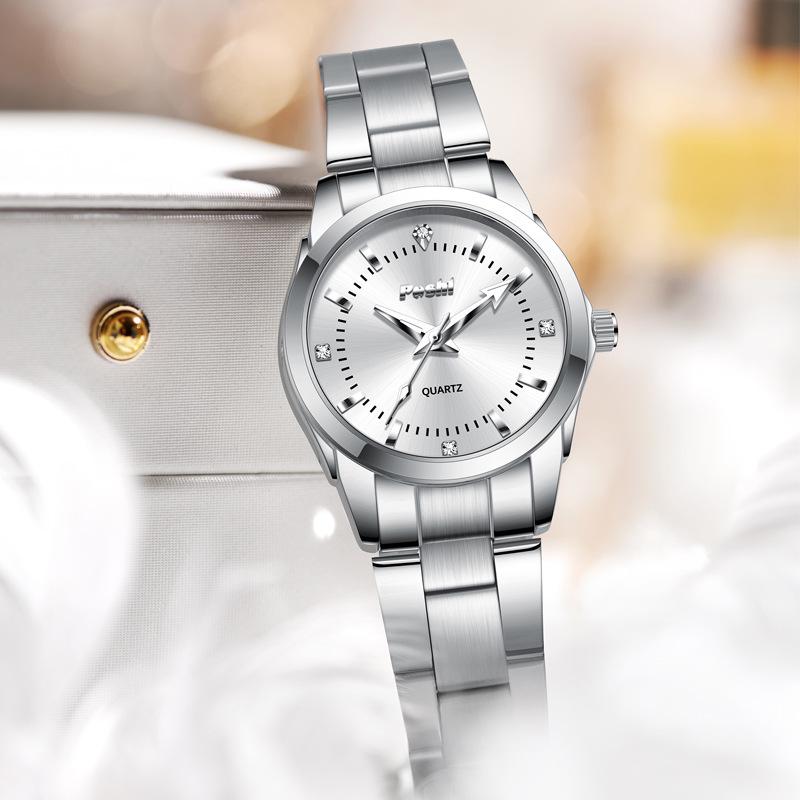 Waterdicht Mode Roestvrij Staal Dames Luminous Kwarts Horloge met Eenvoudige Band