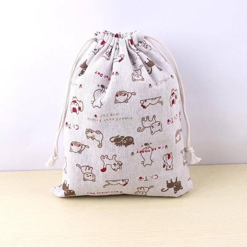 Creative Pattern Printed Cotton Handbag Bundle Pocket Drawstring Gift Bag Bundle Mouth Storage Bag Xmas Gift Bags Wholesale