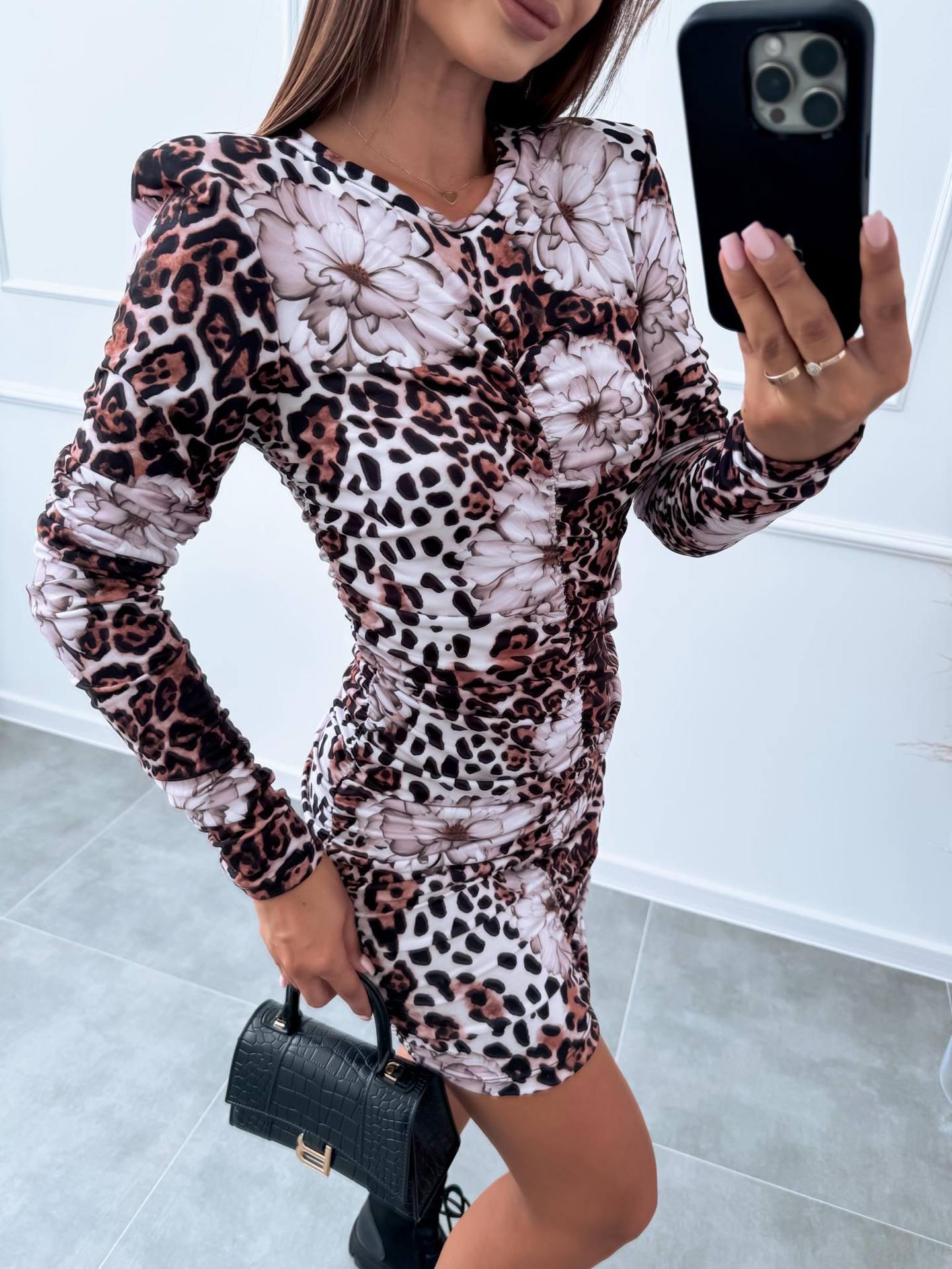 

2024 Осень/Зима Европейское и Американское Платье Женское Облегающее с Длинным Рукавом Леопардовый Принт 3XL цветной печати леопарда