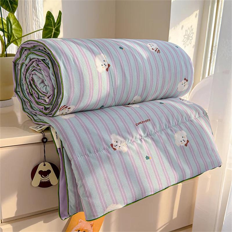 Cartoon Printed Wrinkled Yarn Summer Quilts Cozy Single and Double Air-Conditioned Quilt Cooling Breathable Home Soft Bedspread