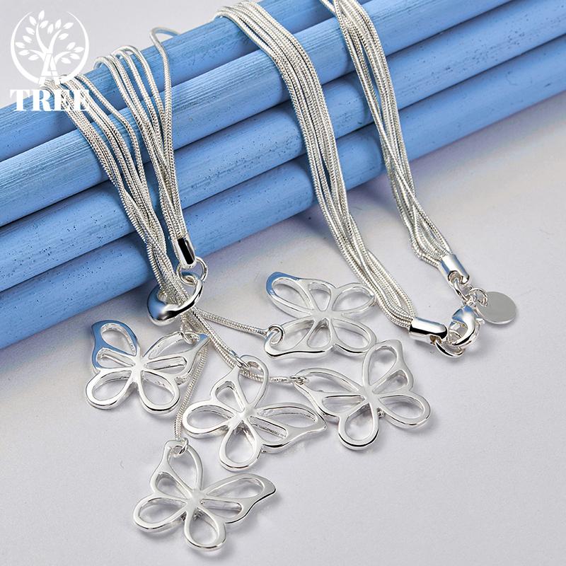 Bijuterii colier cu lanț cu șarpe cu cinci fluturi din argint 925