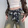 Langer Dünner Karomuster-Taillengürtel Mit Jeans-Krawatten-Schal Dekoratives Accessoire Persönlichkeit Trendiges Haarband Modisches Accessoire
