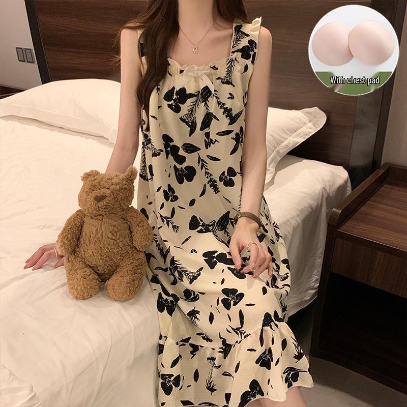 Süßes Mädchenhaftes Prinzessinnen-Nachthemd mit Brustpolstern - Lockerer Umstandssommerpyjama