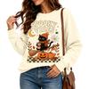 Women's fashionable casual long-sleeved Halloween printed round-neck top