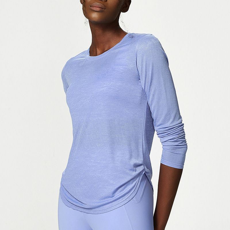 

Yoga Clothing Top Loose Sports Long Sleeves Women s Mesh Breathable Quick-Drying Fitness T-shirt Sports Blouse This Hip Silm Jacquard Long sleeves blouse steal blue M