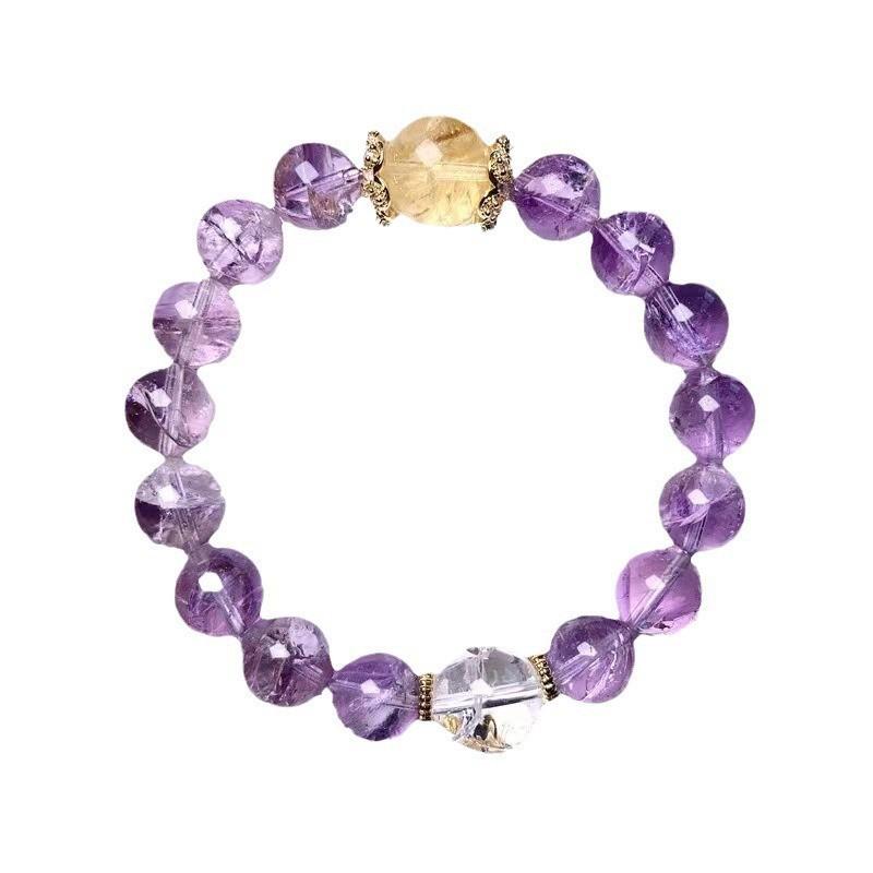 Natural Brazilian Purple Agate & Amethyst Bracelet with Glitter Effect