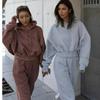 Wiosenno-jesienny sweter z kapturem i sznurkiem, gorsetowy, casualowy, dwuczęściowy, modny, z dużą kieszenią, w jednolitym kolorze, zestaw plus size