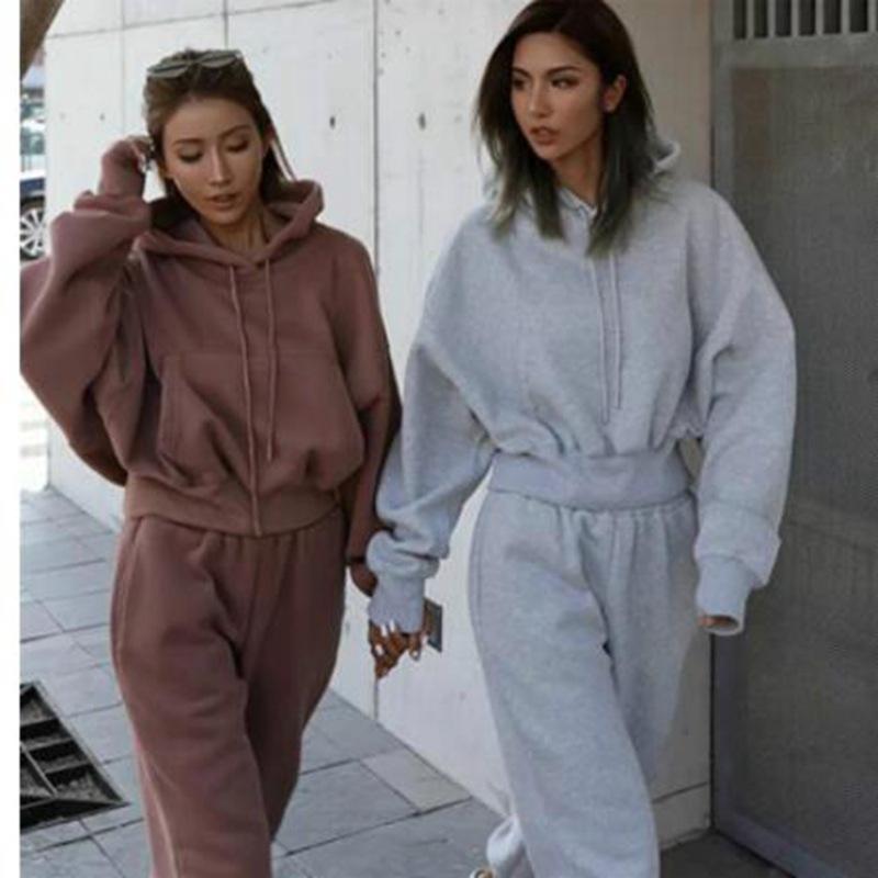 Wiosenno-jesienny sweter z kapturem i sznurkiem, gorsetowy, casualowy, dwuczęściowy, modny, z dużą kieszenią, w jednolitym kolorze, zestaw plus size