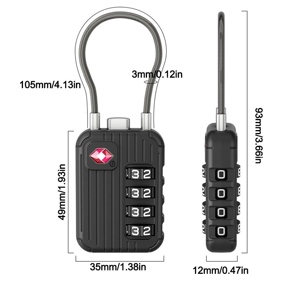 Anti-theft 4 Digit Combination Lock Zinc Alloy Wire Rope Padlock Customs Password Lock  for Travel