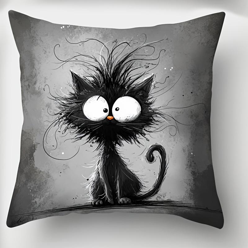 1/4pcs Funny Fluffy Black Cat Throw Pillow Covers Cute Cartoon Gothic Decorative Pillowcases for Home Sofa Bedroom Cushion cover