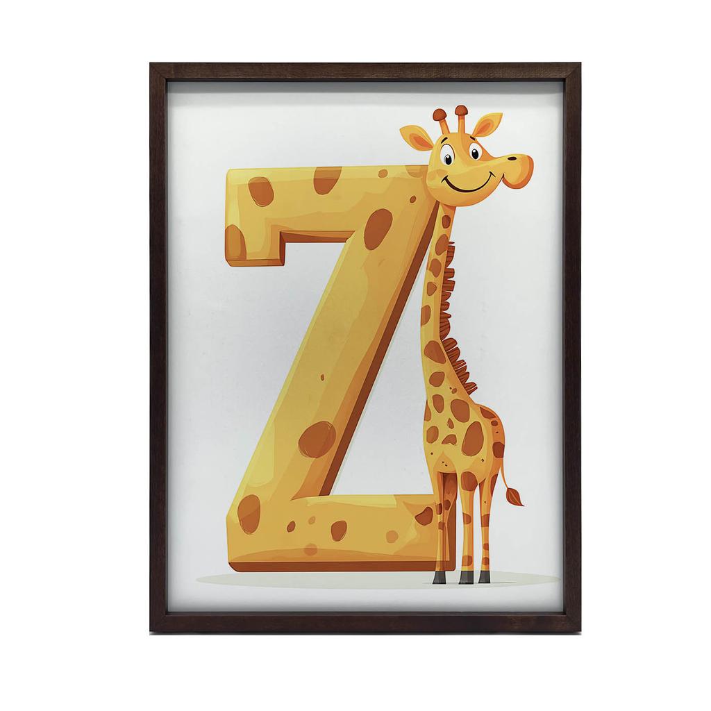 Żyrafa Z Literką Z - Plakat Dla Dzieci Żyrafa Z Literką Z - Plakat Dla Dzieci, 70X100 Cm, Rama Drewniana Jasny Dąb, Papier Matowy 230 Gsm