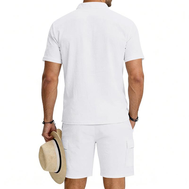 2026 European Men's Spring/Summer Casual Henley Shirt & Shorts Sportswear Set