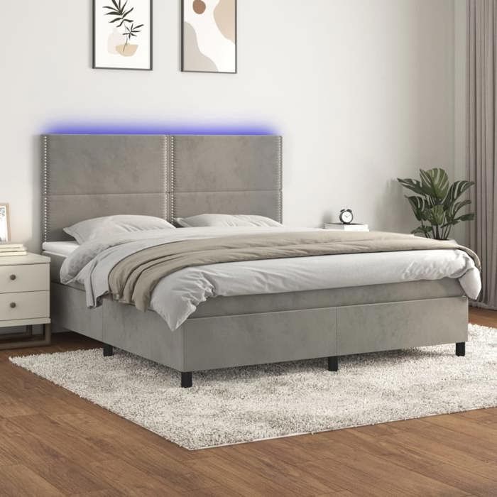 VidaXL Slat Bed Base with Mattress and LED, Upholstered Bed, Double Bed, Adult Bed for Interior Bedroom, 3136077