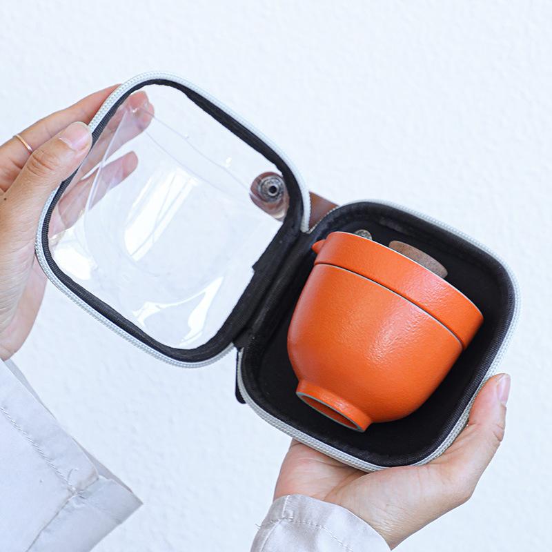 Travel tea set, Kuaike cup, one pot, three cups, portable cover bowl, small set, outdoor kung fu set, tea gift box.