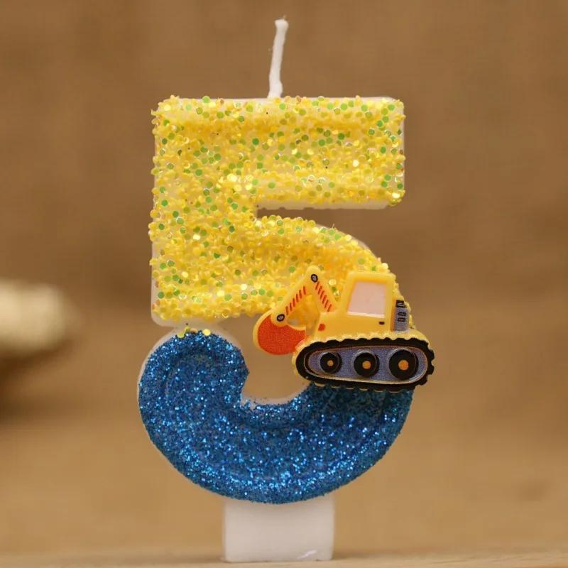 Cute Fashion Creative Engineering Car Excavator Number Birthday Cake Candle Gift Decoration Handmade Birthday Candle Boy Party