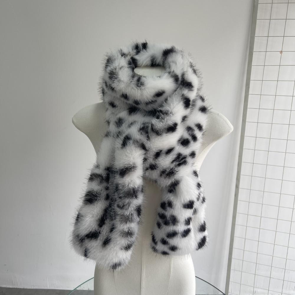 Faux Fur Long Scarf Womens Leopard Print Warm Plush Scarf Trending Scarf Wrap Y2K Accessories Luxury Imitation Rabbit Hair Shawl