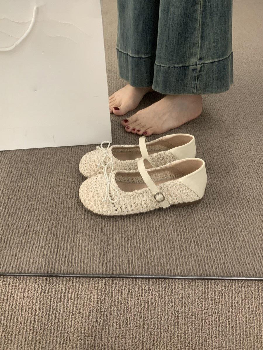 

Retro niche design sense breathable weaving evening breeze Mary Jane shoes are not tired feet flat ballet single shoes women 40