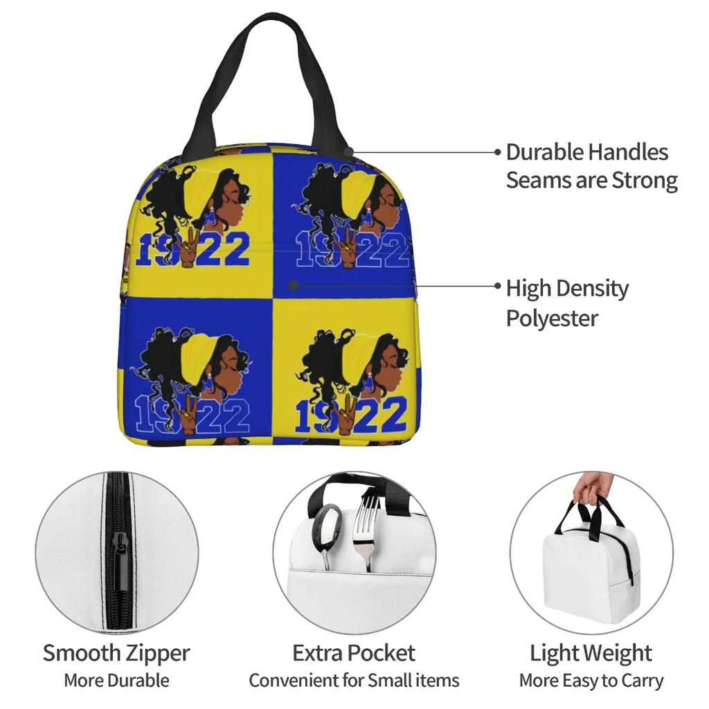 SGRHO1922 Sigma Gamma Rho Insulated Lunch Bag for School Office African American Sorority Portable Cooler Thermal Bento Box