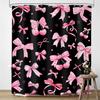 Pink Black Bow Shower Curtain Cherry Girly Preppy Modern Fruit Pretty Sweet Aesthetic for Girls Teens Cloth Fabric