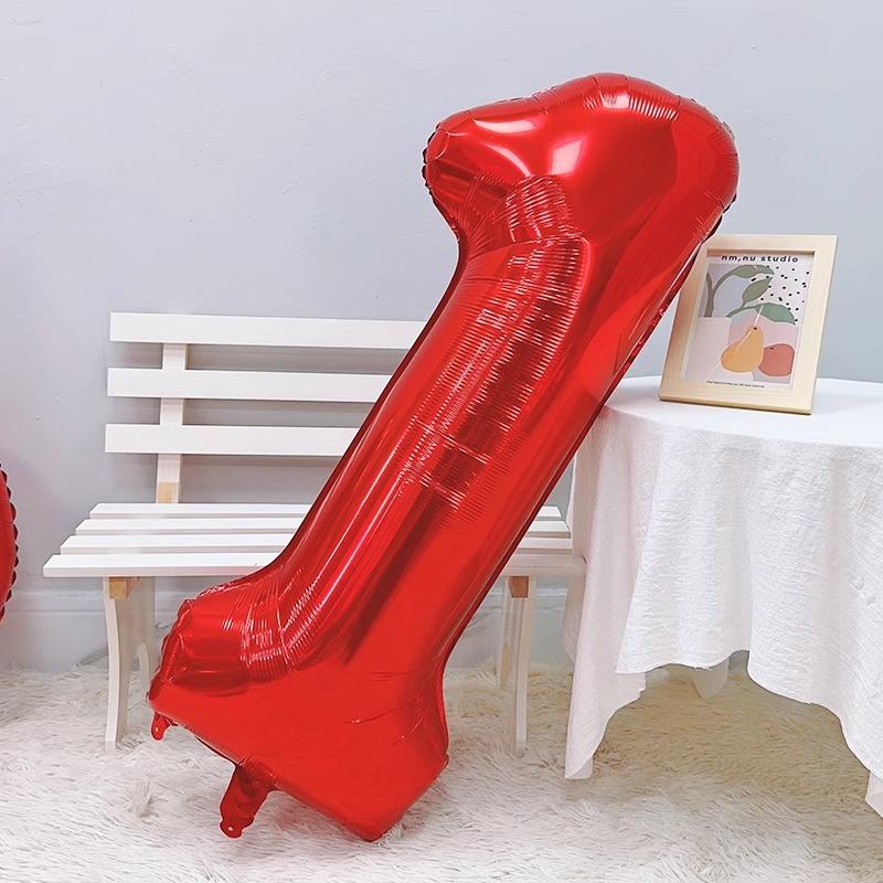 32-Inch Red Digital Aluminum Film Balloon Baby Birthday Party Decoration Scene Arrangement New Year'S Eve Photo Props