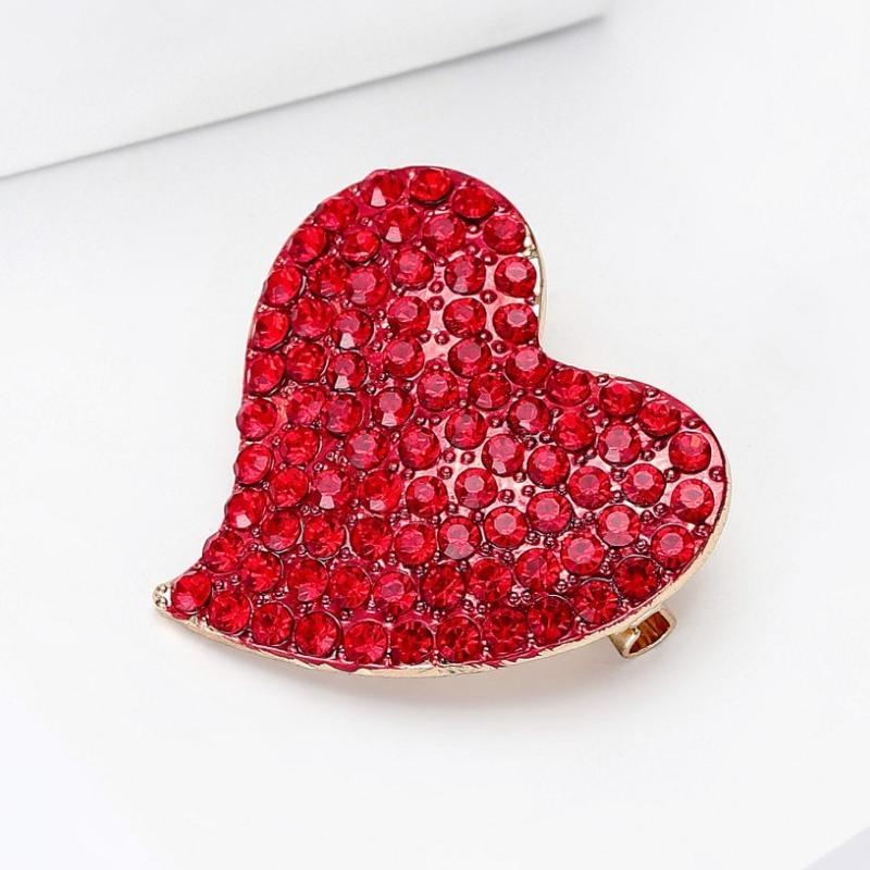 Elegante e Individualista, Diamante de Agua, Broche Rojo en Forma de Corazón, Oficina, Fiesta, Amigo, Vestido, Vestido y Accesorios