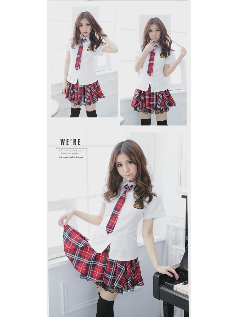 Plus Size Women's Japanese & Korean School Uniform Skirt Set - Academy Style & Performance Costume.