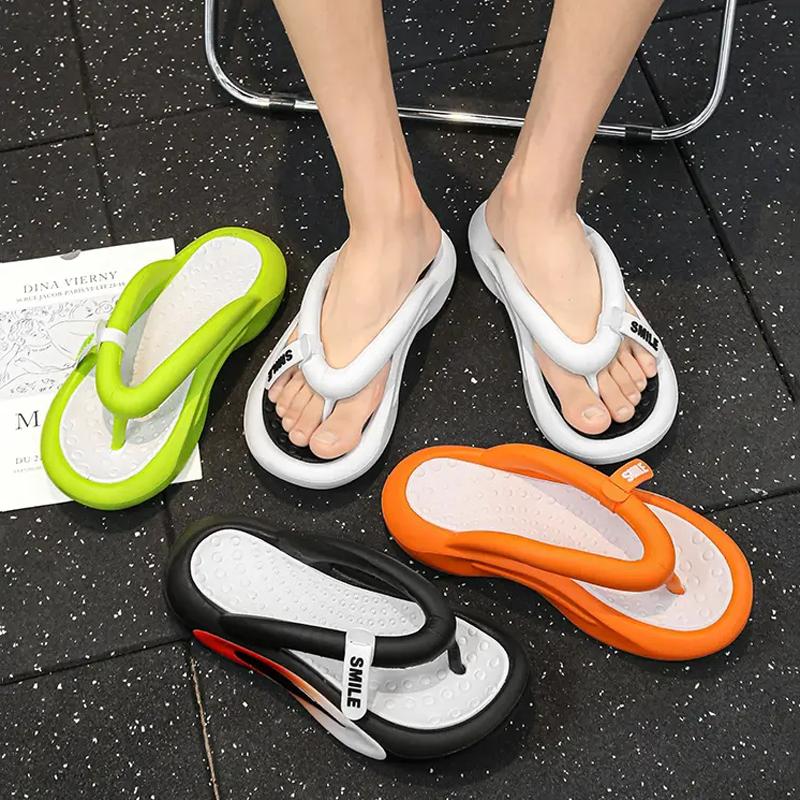 Pánské letní pantofle s tlustou podrážkou, pohodlné, tlumící, smíšené barvy, velká velikost, žabky, měkké, elastické, odolné proti opotřebení