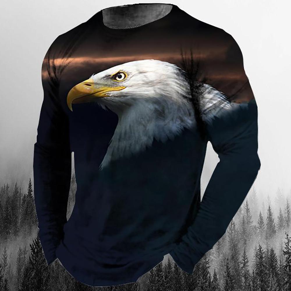 Men's Eagle Graphic Print Casual Long Sleeve T-Shirts Autumn Streetwear 3D Animal Print Hip Hop Tops