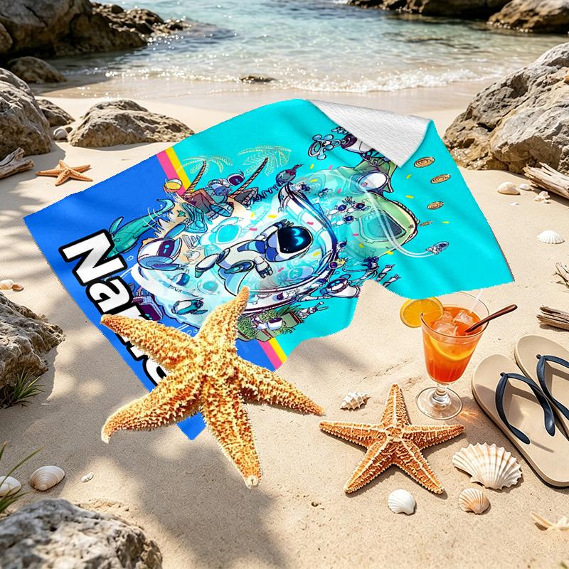 Custom Name Personalized Cosmic Bot Crew Print Beach Towel, for Trip Camping Beach Party Home Decor, Birthday Gift for Family & Friends