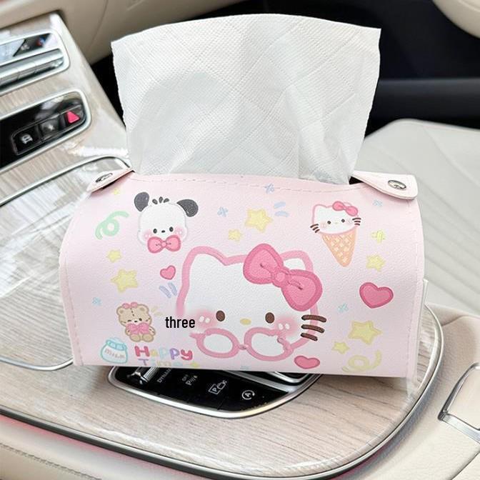 Hello Kitty Car Oil Painting Tissue Box - Cute Cartoon Desktop Holder for Home and Dining Room