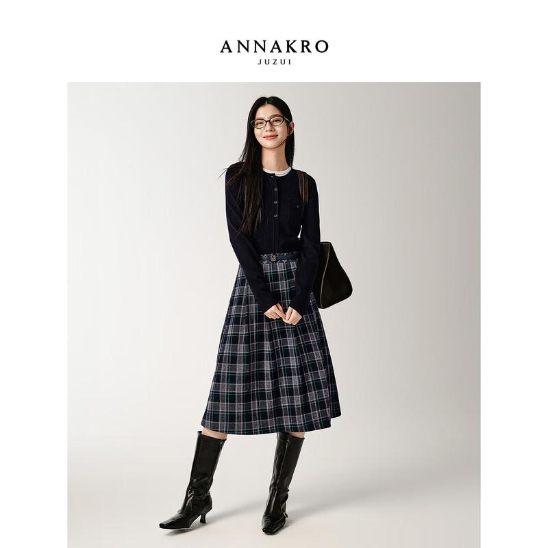 JUZI ANNACAU Retro Plaid Faux Two-Piece Knit Dress