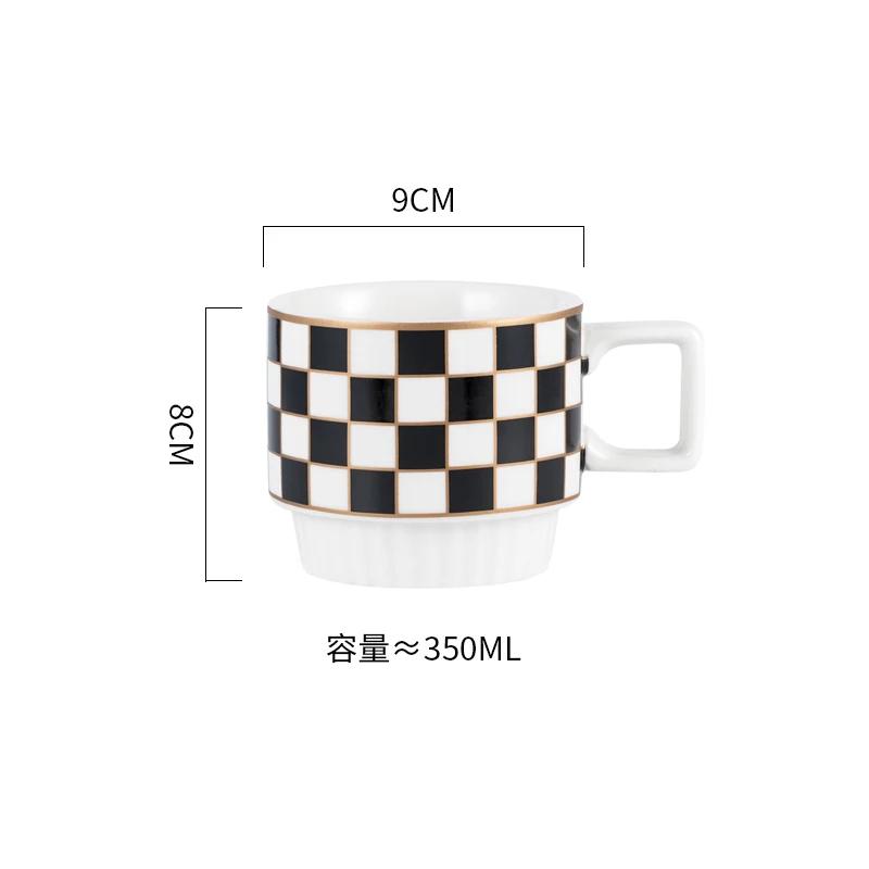 Retro Geometric Plaid Ceramic Coffee Mug Ceramic Cup Home Creative Personality Couple Coffee Mug Desktop Decorative Tableware