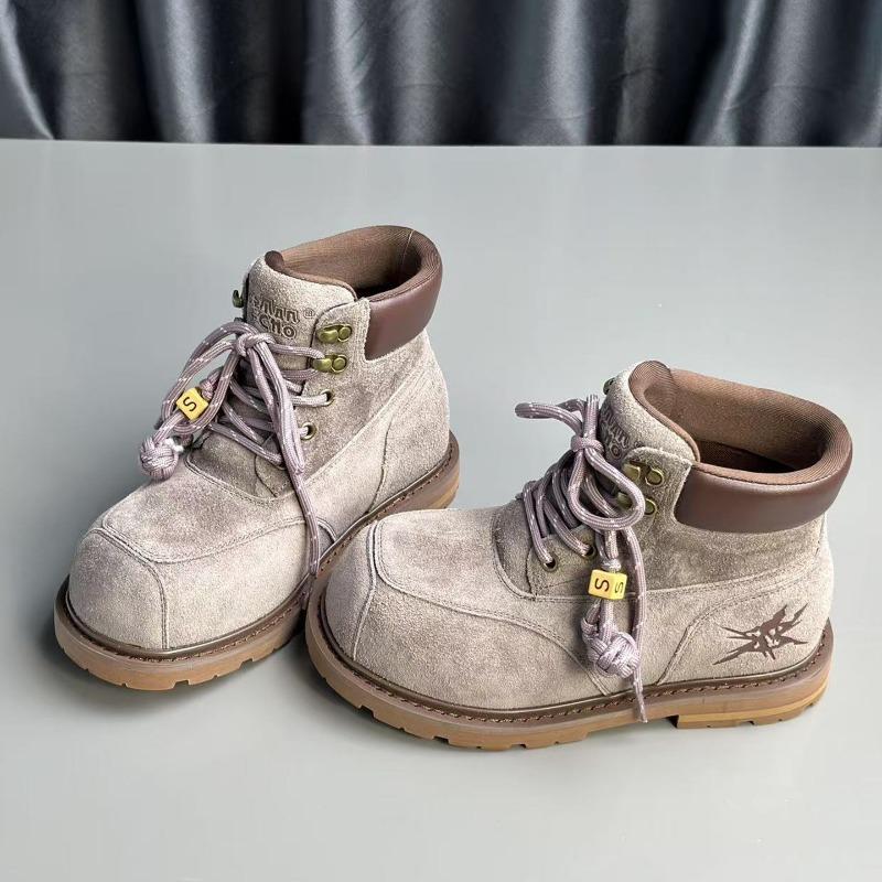 

Инструментальные короткие ботинки женские осенние новые на толстой подошве на шнуровке ботинки Мартина универсальные большие желтые ботинки 40 серый