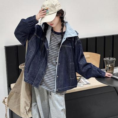 Flickors nya 2025 jeansjacka – Hoodad kofta i avslappnad koreansk stil för vår och höst