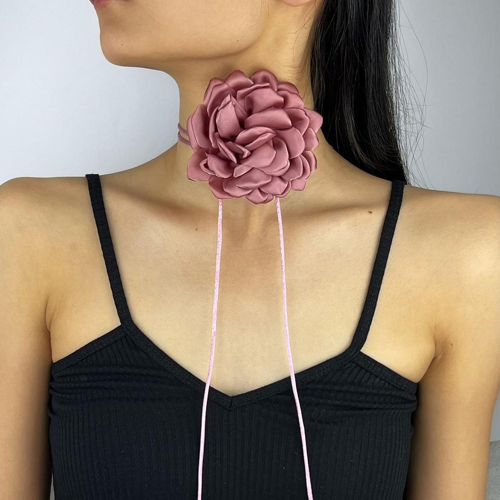 10Cm Satin Rose Necklace Three-Dimensional Adjustable Strap Waist Chain Necklace Dual-Use Jewelry