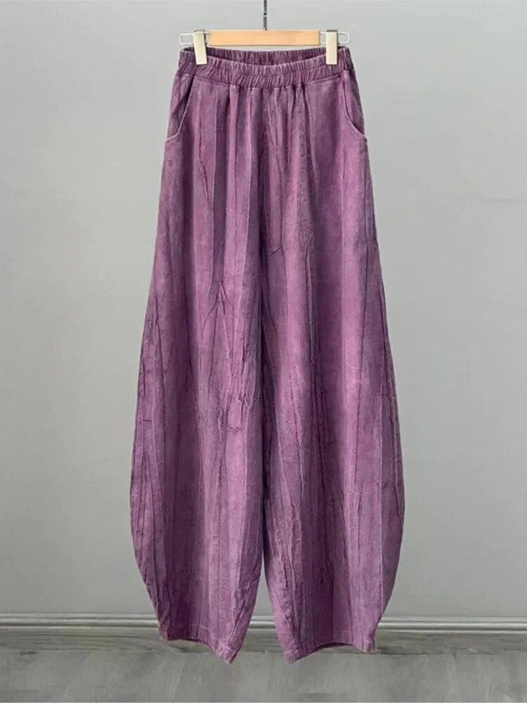 Johnature Pantalones bombachos Vintage Tie-dye para mujer, pantalones holgados con cintura elástica, pantalones largos informales para primavera