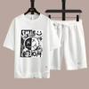 Waffle Summer Tshirt Set Mens Shorts Tracksuit Mens Streetwear Short Sleeve 2 Pieces Set Casual Men Sports Suit Clothing