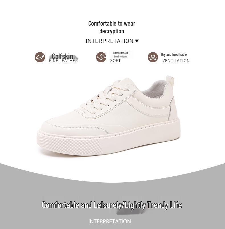 Men's 2025 Autumn Cowhide Leather Casual Sneakers with Thick Soles