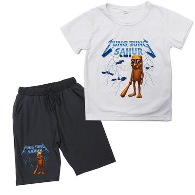 Funny Meme Boys T-shirt Suit Italian Brainrot Child Shorts Set Tung Tung Tung Sahur Graphic T Shirts Summer Children's Clothing