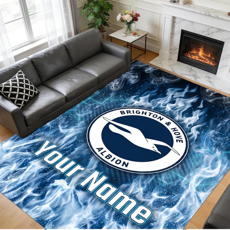 Crystal Velvet Rug Custom Name Text, Soft Non Slip Floor Mat Home DecorBrighton & Hove Albion Football