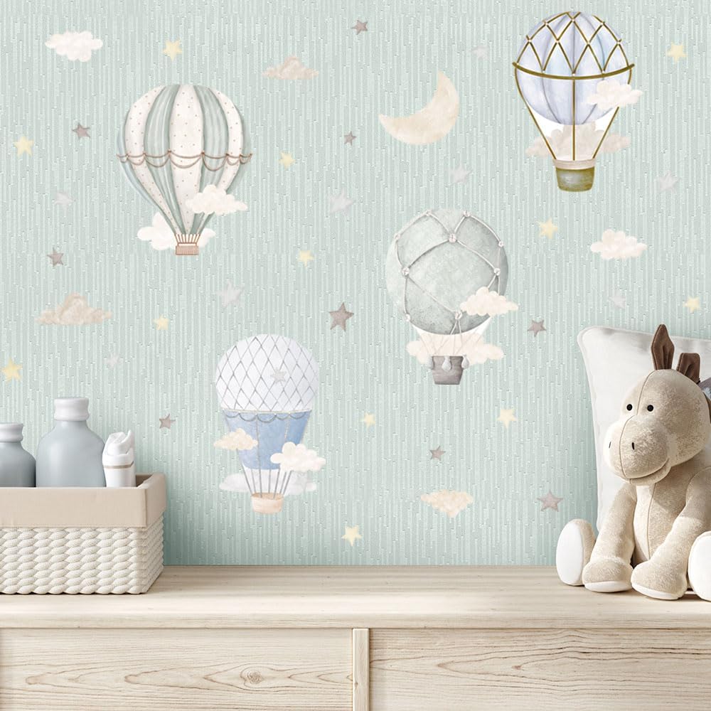 Watercolor Air Balloon Wall Decals Stars Clouds Vinyl Stickers Peel Stick Art For Nursery Bedroom Toddler Room