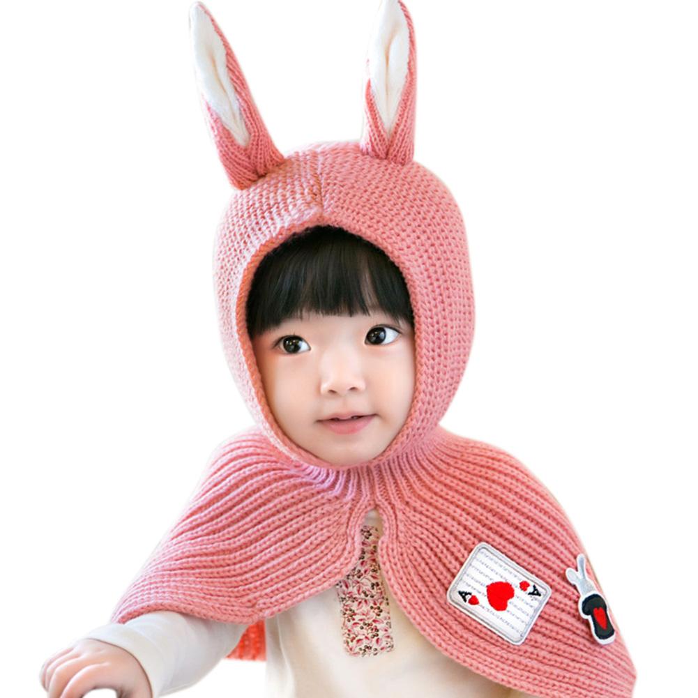 

Lovely Cute Children Kids Warm Collar Rabbit Ears Knitted Hat Shawl Cap Pink Free size 40-54 cm#1