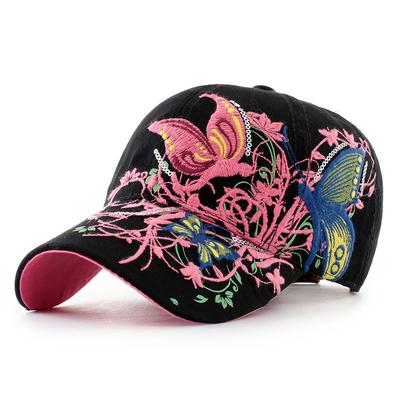 Berretto estivo da donna Cappello da baseball con ricamo floreale a forma di farfalla Cappello da sole hip-hop con snapback regolabile