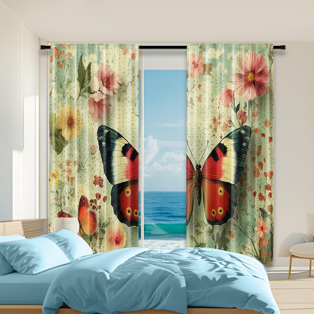 

Set Of 2 Vintage Versatile Polyester Transparent Curtains Home Decoration Flower Use Bedrooms Living Rooms Curtain Perfect For Area W100*H70(CM)-Grommet top&2PCS