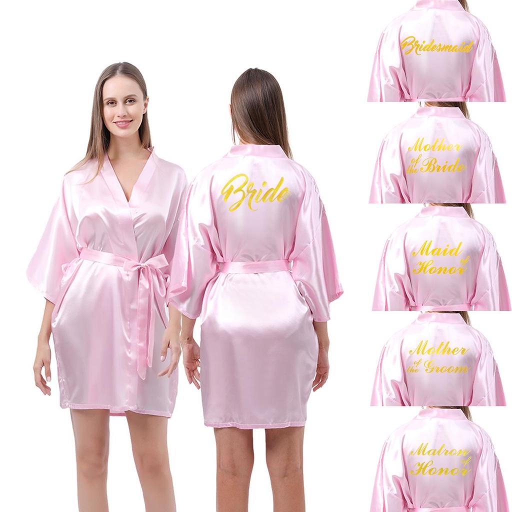 Classic Style Silk Bridesmaid & Bride Morning Robe with Hot Stamped Lettering