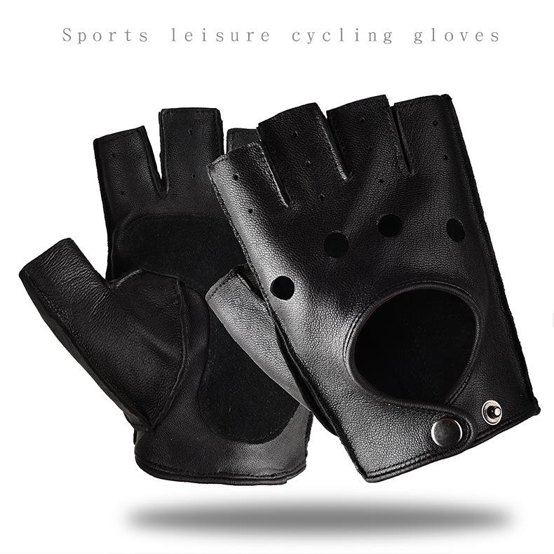Men's & Women's Retro Half-Finger Non-Slip Cowhide Cycling Gloves for Autumn/Winter